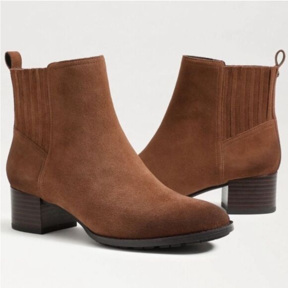 Sam Edelman Kaiti Walnut Brown Suede Block Heel Ankle Bootie - Picture 1 of 10
